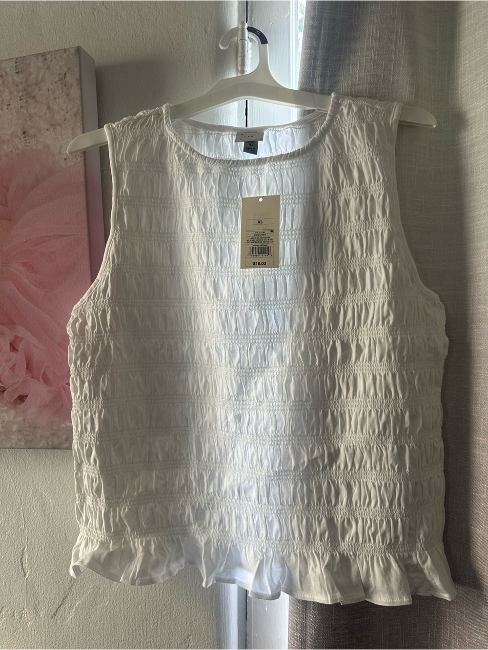 a new day White Smocked Ruffle-Hem Tank Top